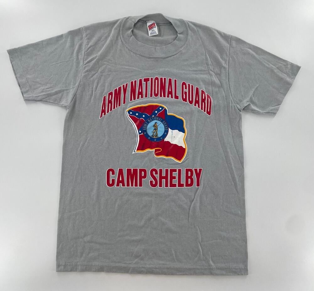 VINTAGE Army National Guard Shirt Adult Large Gray Camp Shelby Flag Logo Mens L
